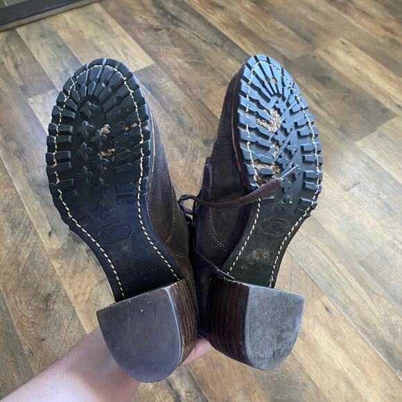 Frye Boots Sabrina Charcoal Suede Lace Up Block Heel Heeled Combat Bootie - Picture 9 of 11